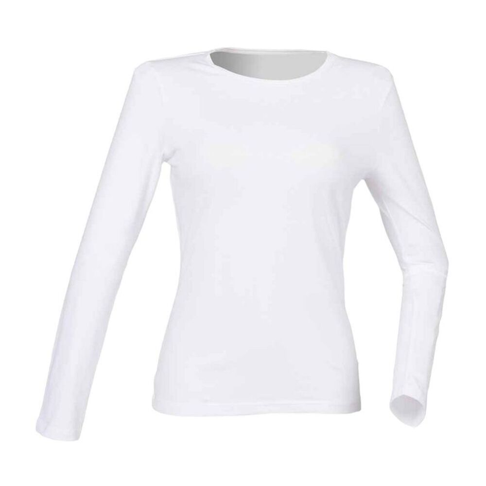 SF Womens/Ladies Feel Good Plain Stretch Long-Sleeved T-Shirt / White